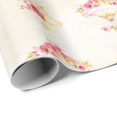 Papier Cadeau Balloon à air chaud rose or roses jaunes (Coin rond)