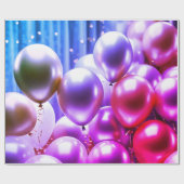 Papier Cadeau Balloon rose et violet, fête d'anniversaire (Plat)