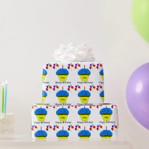 Papier Cadeau Balloons Cupcake Personnalisés pour les 10 ans Ble