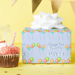Papier Cadeau Balloons de fête bleus pour enfants Joyeux Anniver