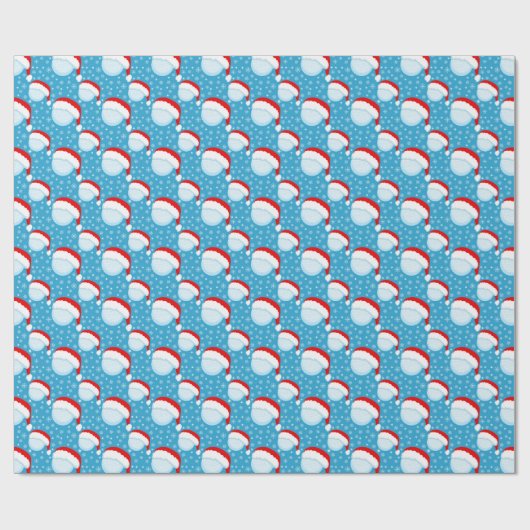 Papier Cadeau Balls de golf Père Noël Casquette et Snowflakes Bl (Plat)