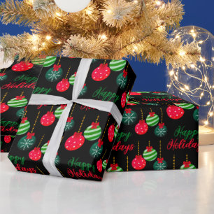 Papier Cadeau Bals de Noël colorés Joyeuses vacances Noir