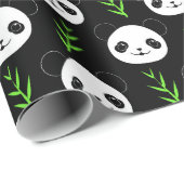 Papier Cadeau Bambou Motif Kawaii Panda En Blanc Noir (Coin rond)