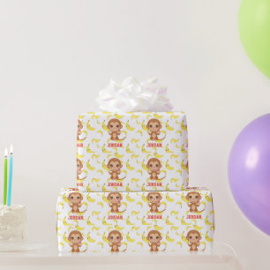 Papier Cadeau Banana Baby Monkey Joyeux anniversaire