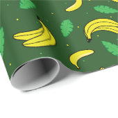 Papier Cadeau Banana Summer Jaune Vert Fruits Tropiques Motif (Coin rond)