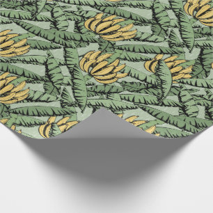 Papier Cadeau Bananes et Feuilles verts exotiques jaunes