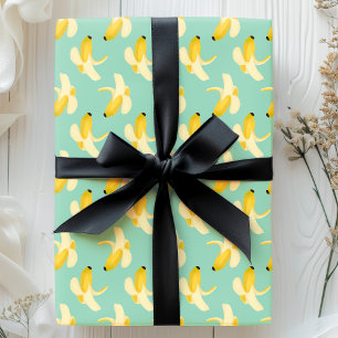 Papier Cadeau Bananes sur fond vert menthe motif fruit