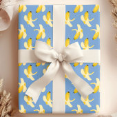 Papier Cadeau Bananes sur Motif de fruits bleus