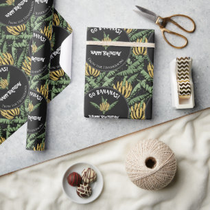 Papier Cadeau Bananes Tropical Black Go Joyeuses Banane d'annive