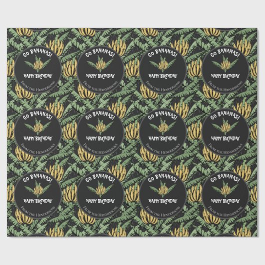 Papier Cadeau Bananes Tropical Black Go Joyeuses Banane d'annive (Plat)