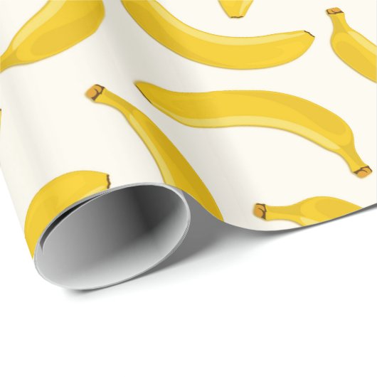 Papier Cadeau Bananes Tropical Fruit Print, jaune et blanc (Coin rond)