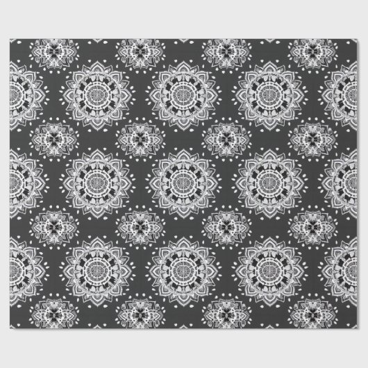 Papier Cadeau Bandanna Mandala noir et blanc (Plat)