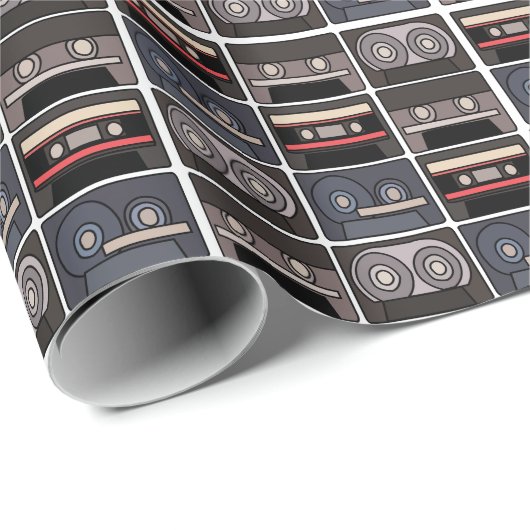 Papier Cadeau Bande de cassette fête d'anniversaire (Coin rond)