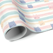 Papier Cadeau Bande de chat mignonne (Coin rond)