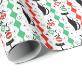 Papier Cadeau Bande de chat Xmas Rétro Multi (Coin rond)