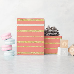 Papier Cadeau Bande de corail et d'or