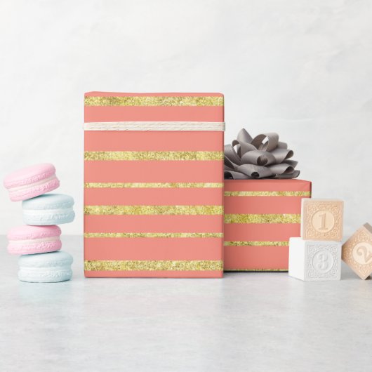 Papier Cadeau Bande de corail et d'or (Baby Shower)