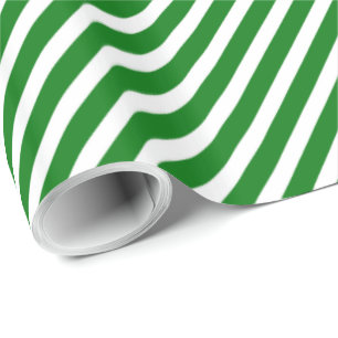 Papier Cadeau Bande de Sucre de canne diagonale verte et blanche