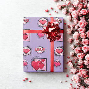 Papier Cadeau Bande dessinée amour style de coeur violet cadeaux