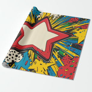 Papier Cadeau Bande dessinée colorée Pop Art Starburst explosion
