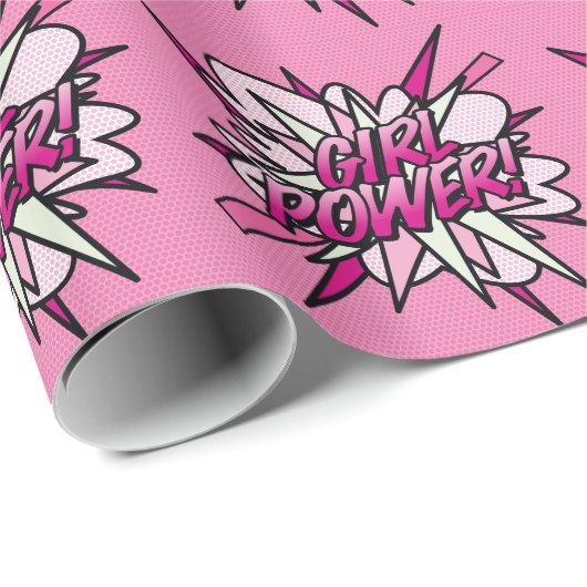 Papier Cadeau Bande dessinée de fille puissance Pop Art (Coin rond)