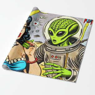 Papier Cadeau Bande dessinée de science fiction Alien rétro