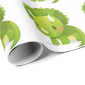 Papier Cadeau bande dessinée mignonne de dinosaure de bébé vert (Coin rond)