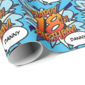 Papier Cadeau Bande dessinée personnalisée HEUREUX 18E ANNIVERSA (Coin rond)