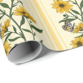 Papier Cadeau Bande florale Sunroot sur blanc cassé (Coin rond)