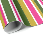 Papier Cadeau Bande rétro verte et rose (Coin rond)