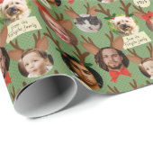 Papier Cadeau Bande verte de rennes de Noël soyeux (Coin rond)
