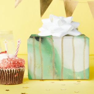 Papier Cadeau Bandes abstraites vert sauge or