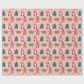 Papier Cadeau Bandes, arbres, pingouins et gingembre de Noël (Plat)