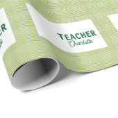 Papier Cadeau Bandes blanches vert citron professeur nom c (Coin rond)