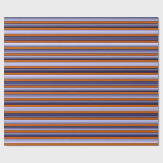 Papier Cadeau Bandes bleu marine et blanc avec orange brûlé (Plat)