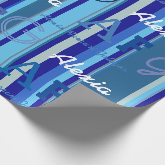 Papier Cadeau bandes bleues avec nom personnalisé . personnalisé (Coin)