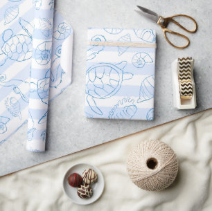 Papier Cadeau Bandes bleues côtières garçon à la mer bientôt Bab