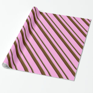 Papier Cadeau Bandes de bonbons - chocolat sur rose
