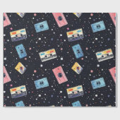 Papier Cadeau Bandes de cassettes rétro dans l'espace cosmique (Plat)