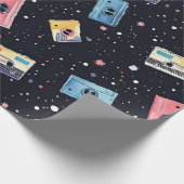 Papier Cadeau Bandes de cassettes rétro dans l'espace cosmique (Coin)