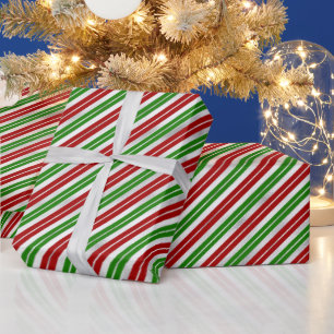 Papier Cadeau Bandes de Noël rouge, vert et argent