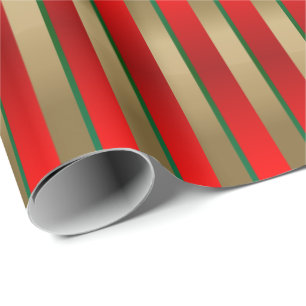 Papier Cadeau Bandes de Noël rouge, vert et or