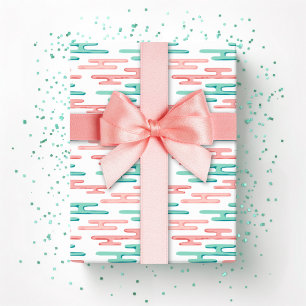 Papier Cadeau Bandes de Nuages Propices en Turquoise et Flamant