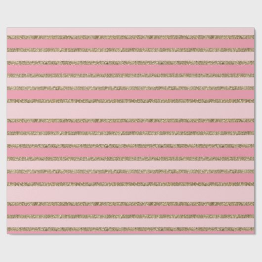 Papier Cadeau Bandes de Parties scintillant rose et or (Plat)