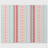 Papier Cadeau Bandes de rennes rouges turquoise de Noël (Plat)