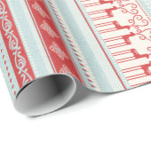 Papier Cadeau Bandes de rennes rouges turquoise de Noël (Coin rond)