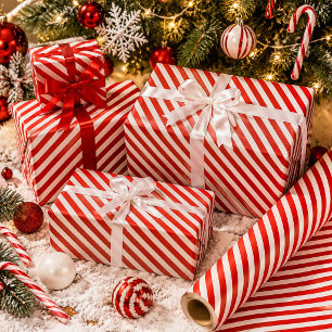 Papier Cadeau Bandes de Sucre de canne rouge et blanc