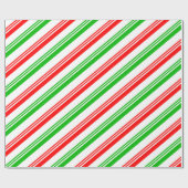 Papier Cadeau Bandes de Sucre de canne rouge et vert (Plat)