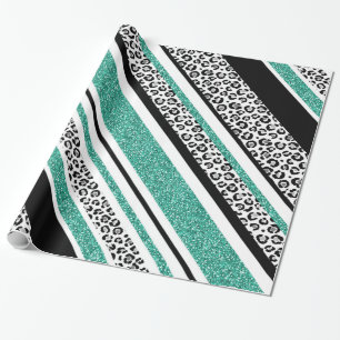 Papier Cadeau Bandes d'empreinte de léopard bleu parties scintil