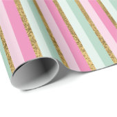 Papier Cadeau Bandes D'Huile De Monnaie Rose Et Or (Coin rond)